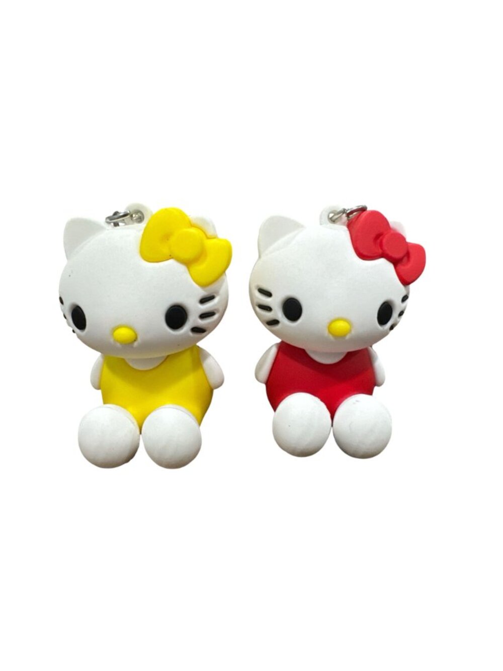 Hello Kitty Keychains Set Of 2 With Red & Yellow Outfits 3D Rubber Design 2 Inch - Picture 3 of 4